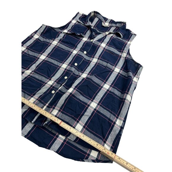 Vintage Bass Sleeveless Plaid Button-Up Shirt Navy/White - Picture 6 of 10